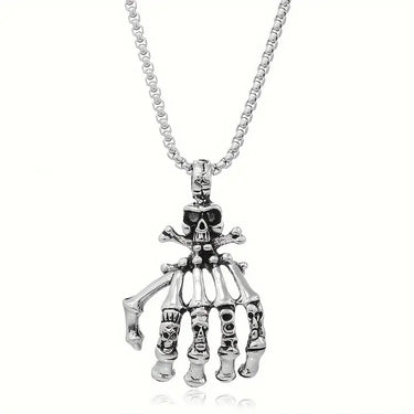 Sterling Silver Skeleton Hand Bone Pendant Necklace